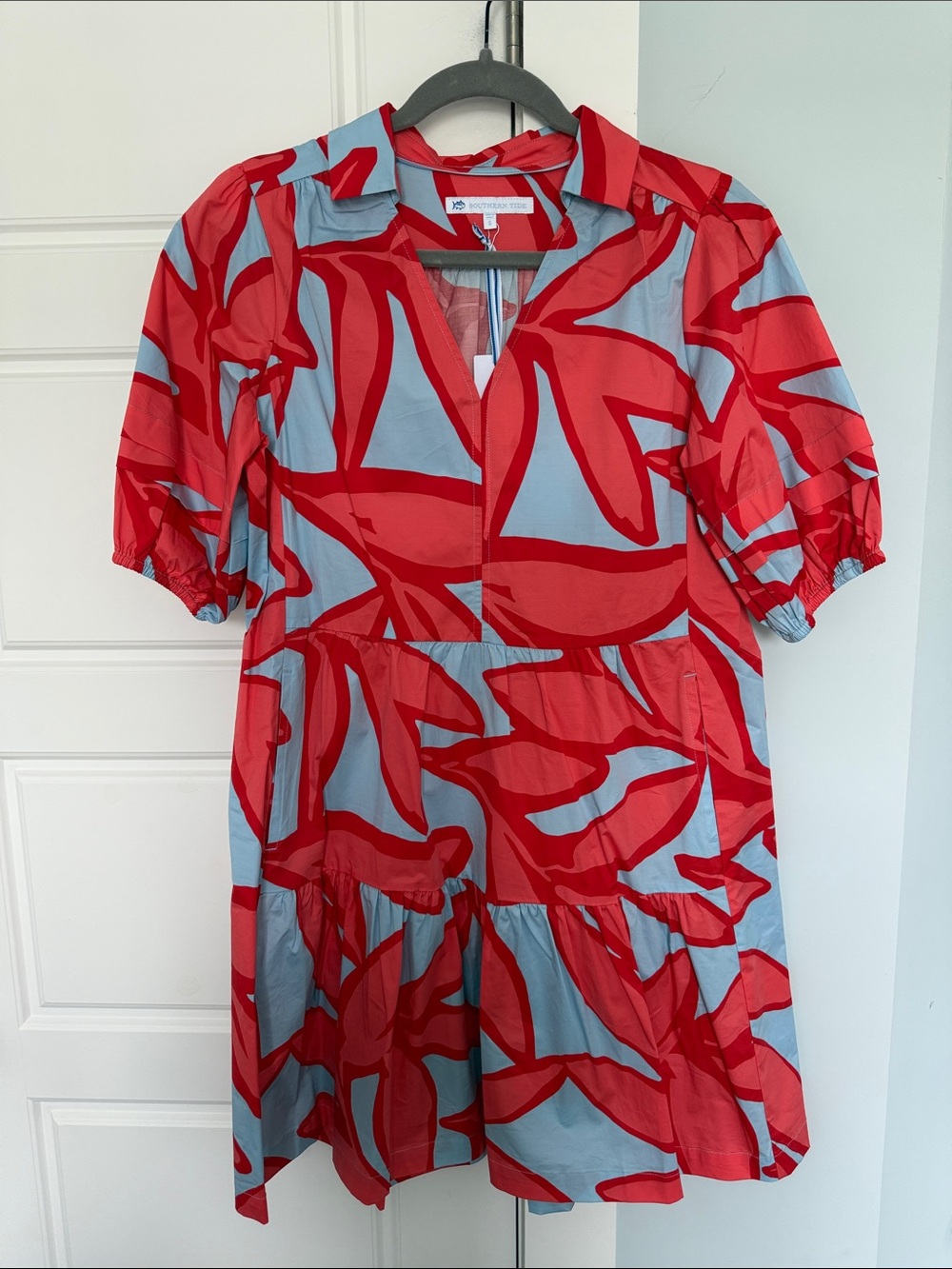 Southern Tide Coral Red & Light Blue Shirt Dress - Sz Small (NWT)